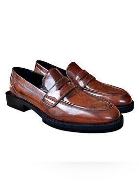 CHARLES DAVID Brown Leather Penny Loafers